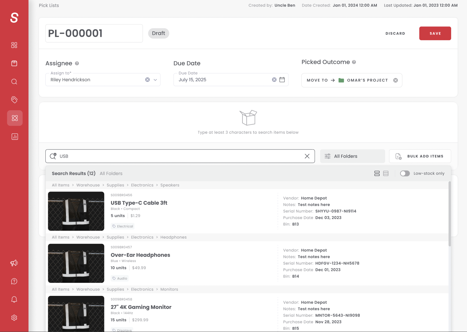 Enhanced Search with filtered results in Sortly