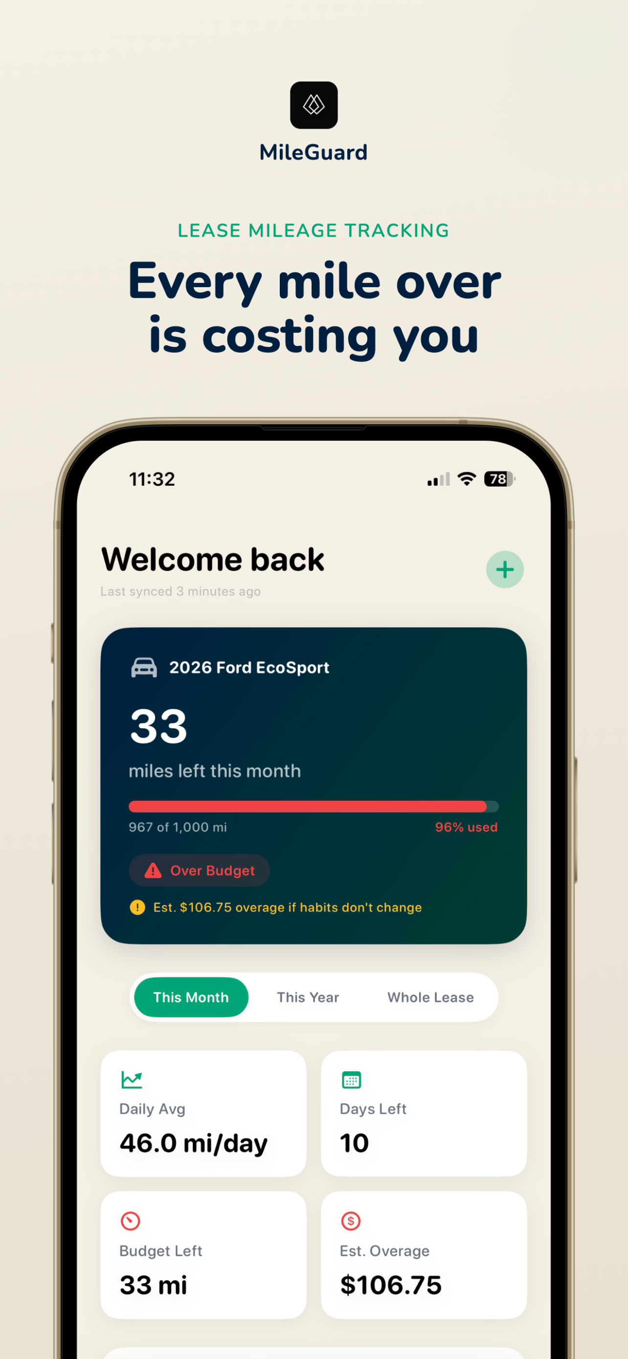 MileGuard app dashboard